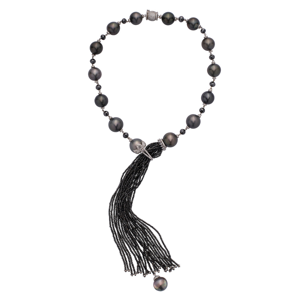 Custom Platinum, Tahitian Cultured Pearl & Diamond Necklace