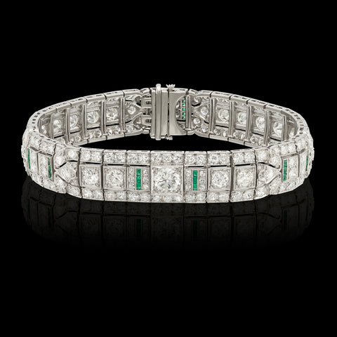 Exceptional Art Deco Diamond & Emerald Bracelet