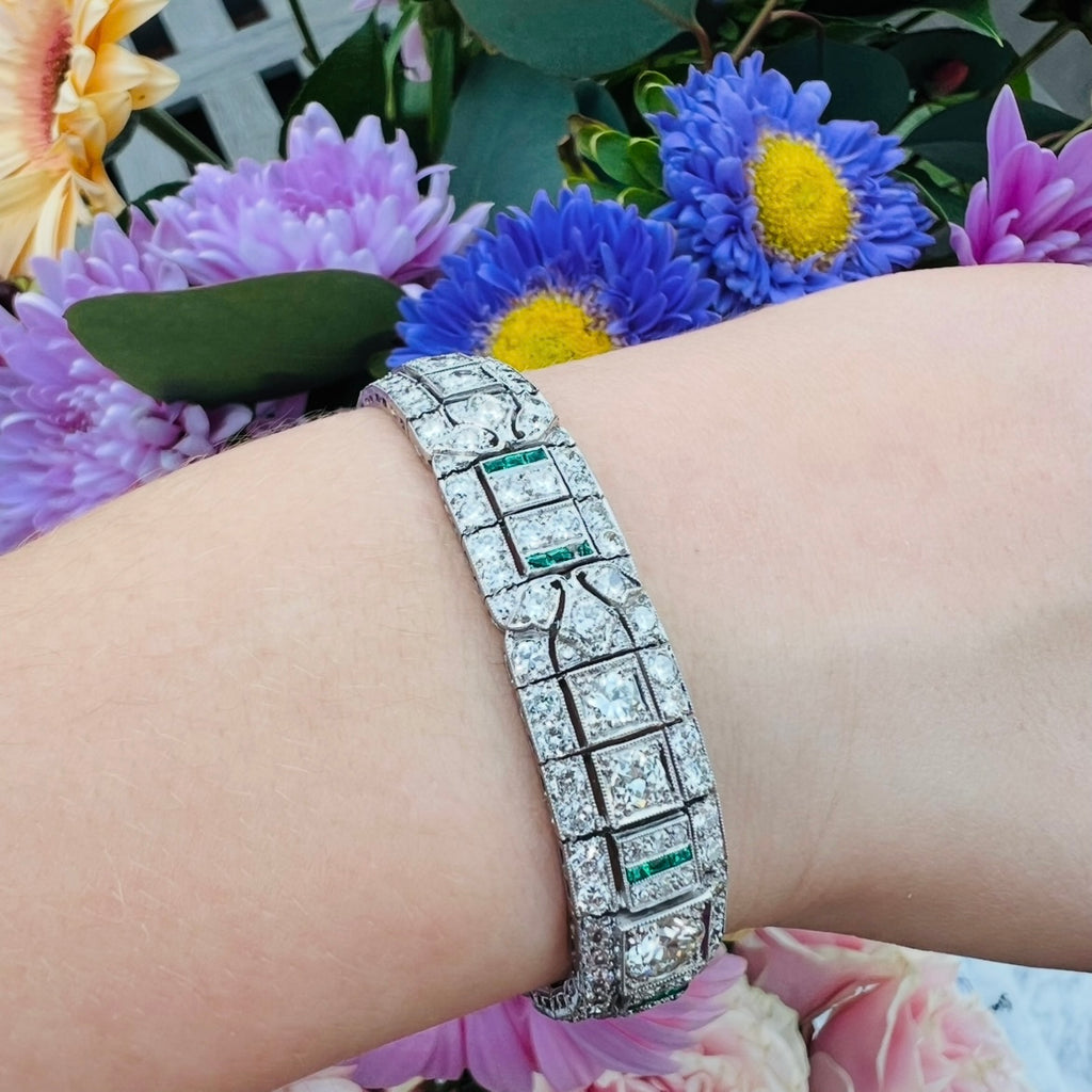 Exceptional Art Deco Diamond & Emerald Bracelet