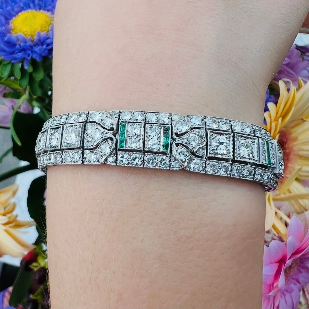 Exceptional Art Deco Diamond & Emerald Bracelet