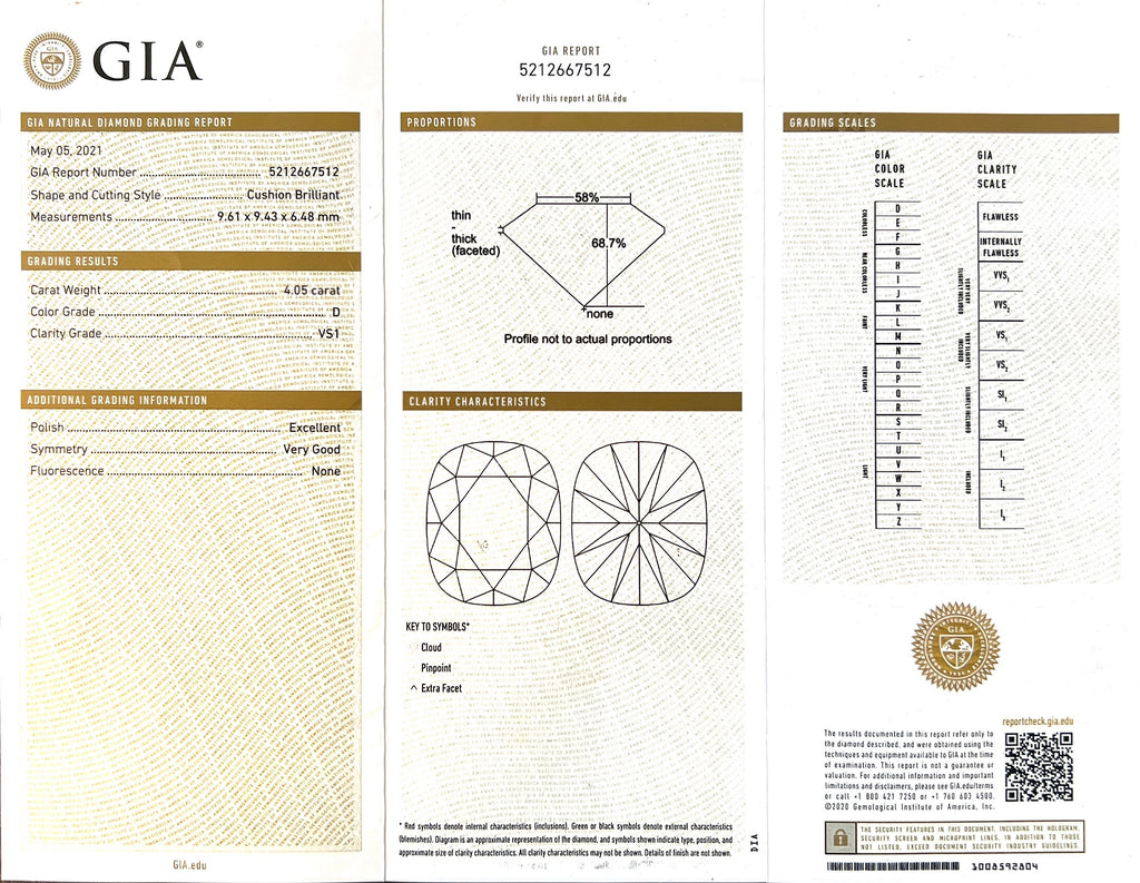 Breathtaking Tiffany & Co. 4.08ct Cushion Cut Diamond Ring