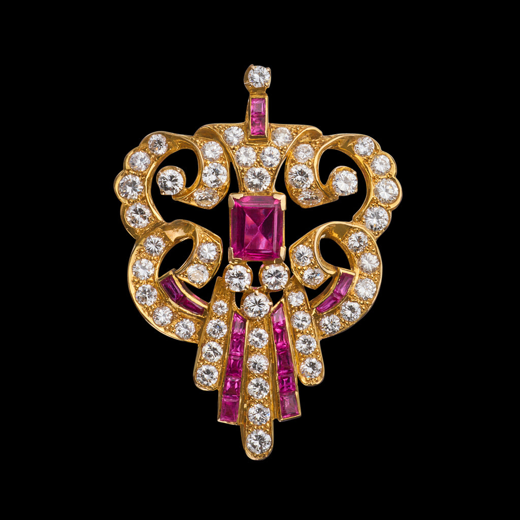 Yellow Gold Diamond & Ruby Estate Pendant