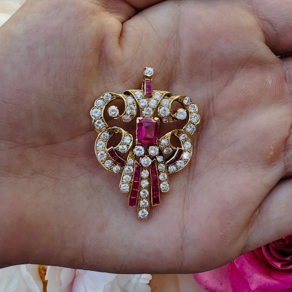 Yellow Gold Diamond & Ruby Estate Pendant