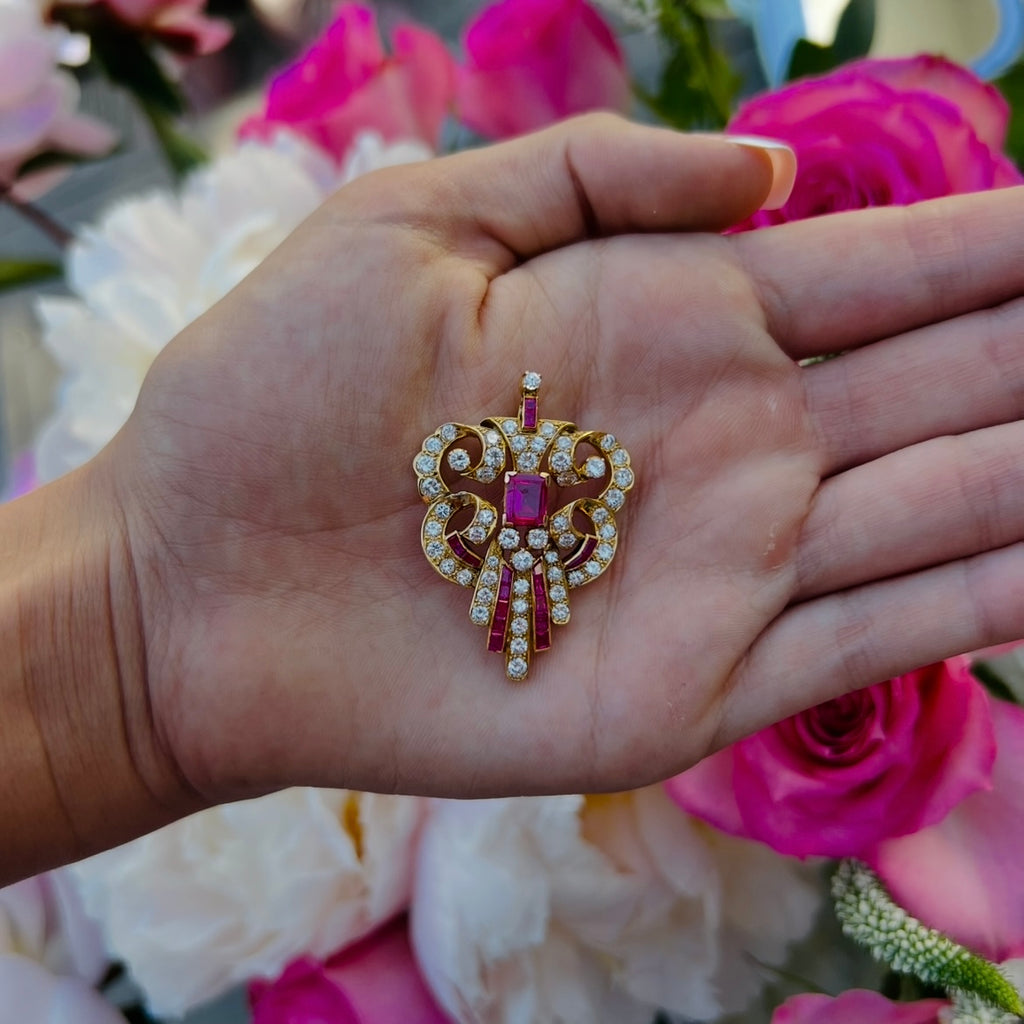 Yellow Gold Diamond & Ruby Estate Pendant