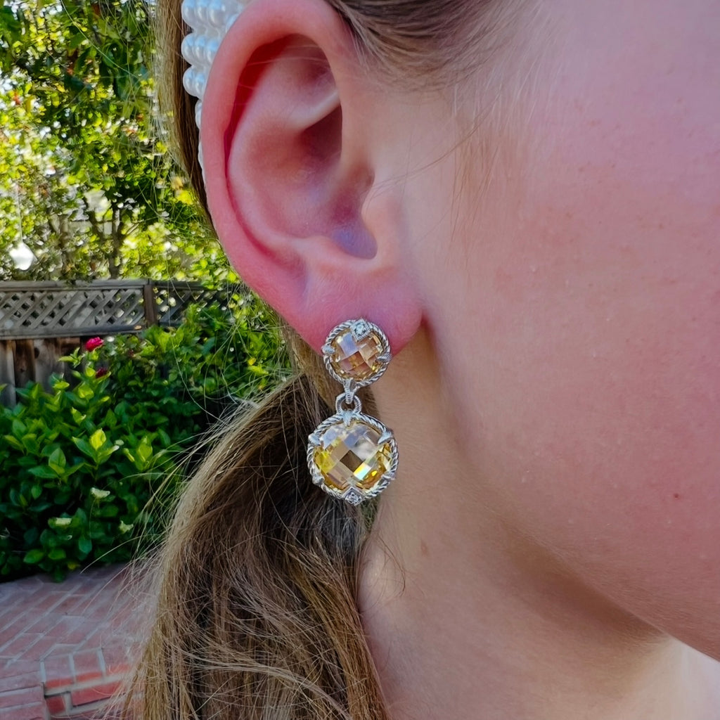 Judith Ripka Citrine Silver Drop Earrings