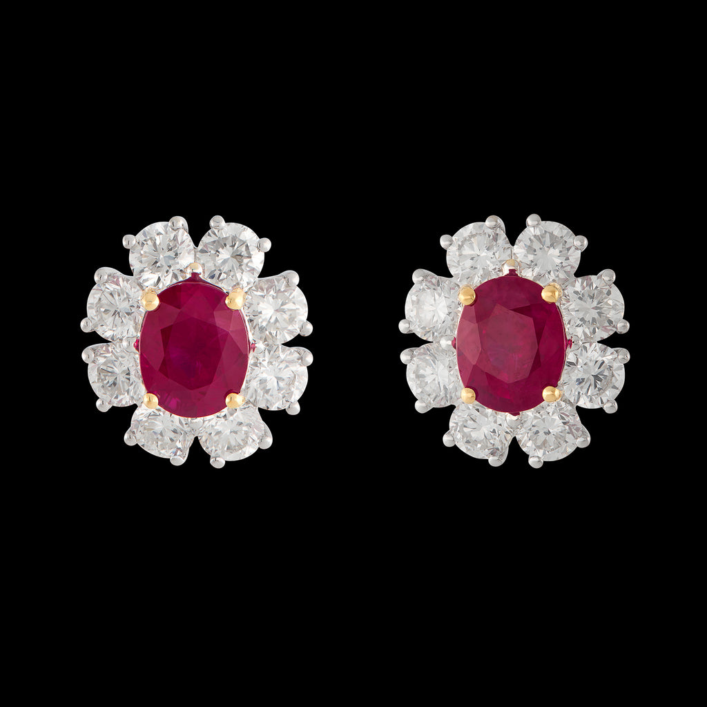 Gorgeous GIA Burma Pigeon's Blood Ruby & Diamond Earrings