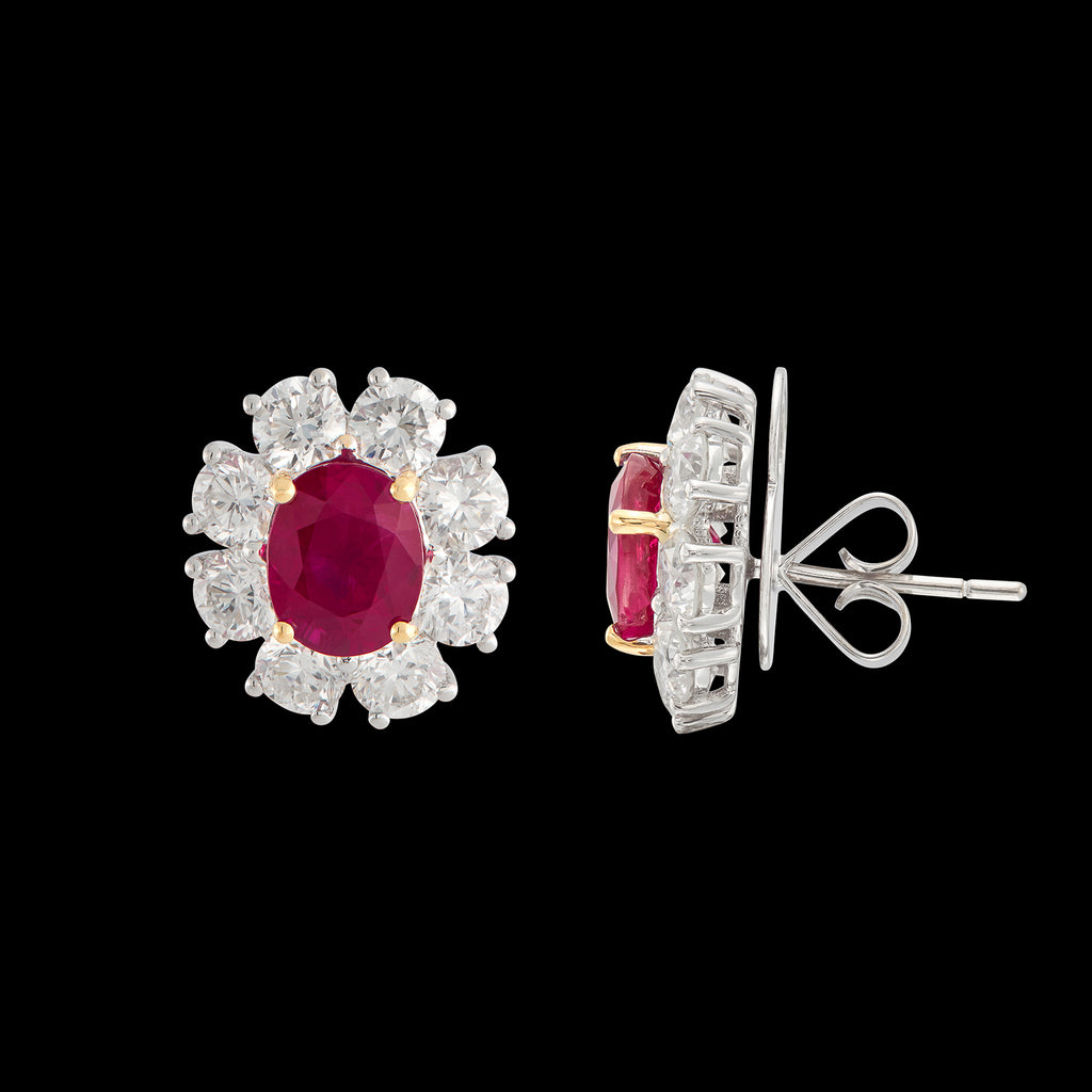 Gorgeous GIA Burma Pigeon's Blood Ruby & Diamond Earrings