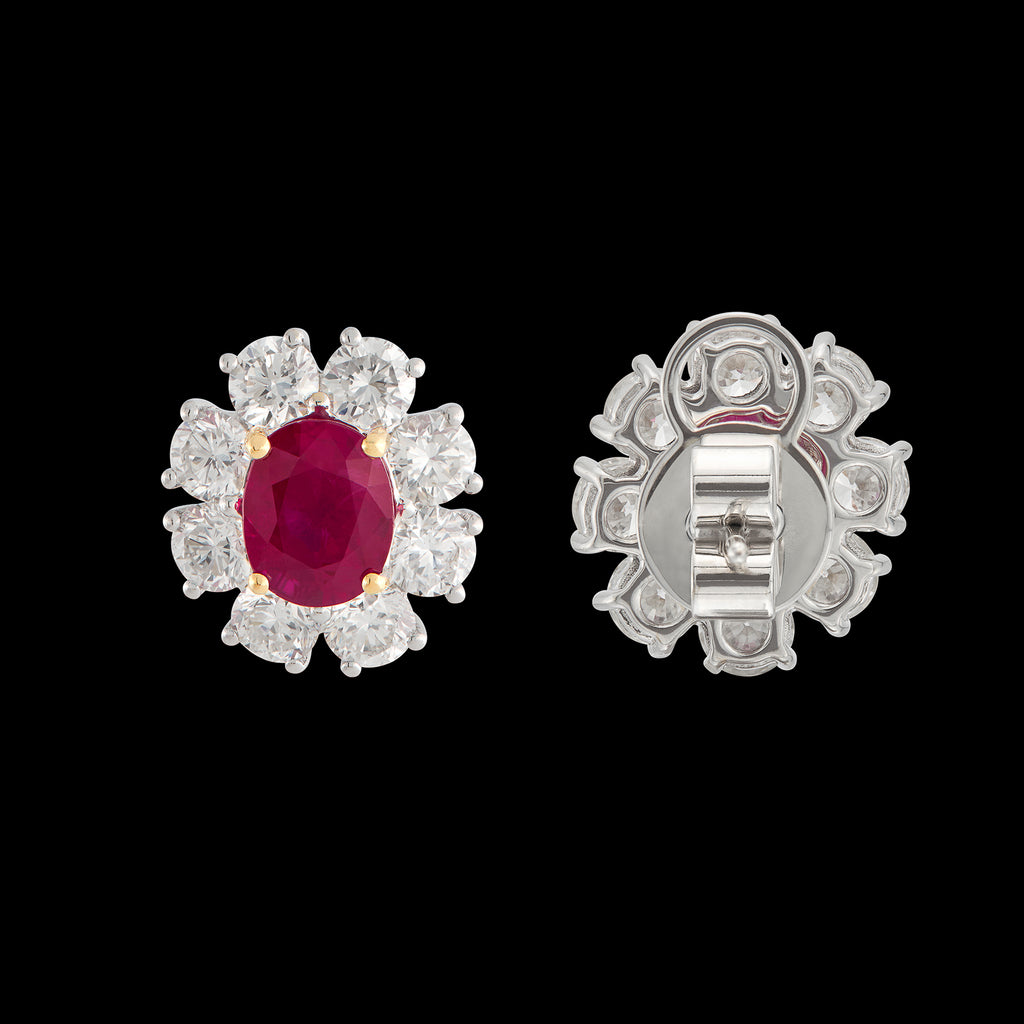 Gorgeous GIA Burma Pigeon's Blood Ruby & Diamond Earrings