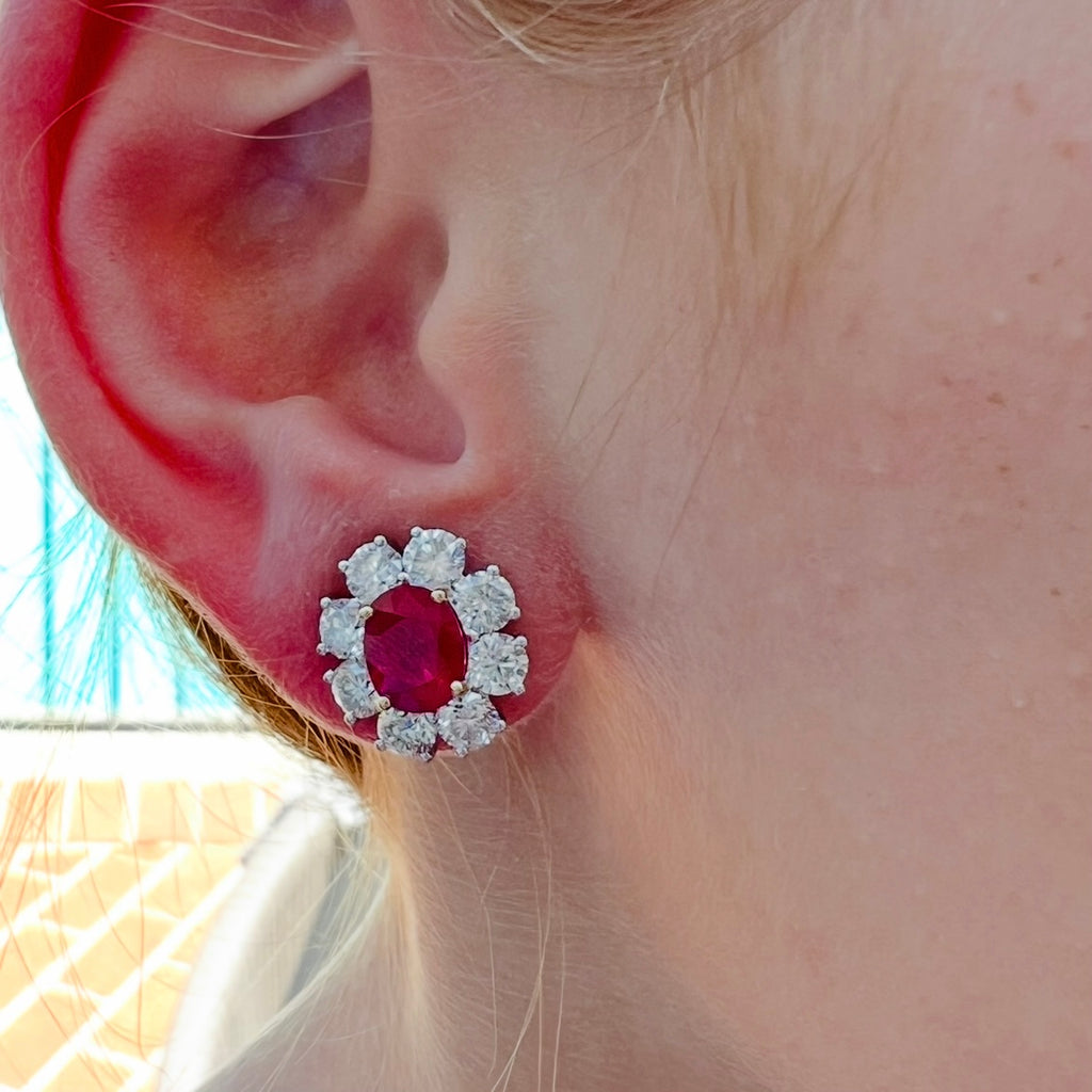 Gorgeous GIA Burma Pigeon's Blood Ruby & Diamond Earrings