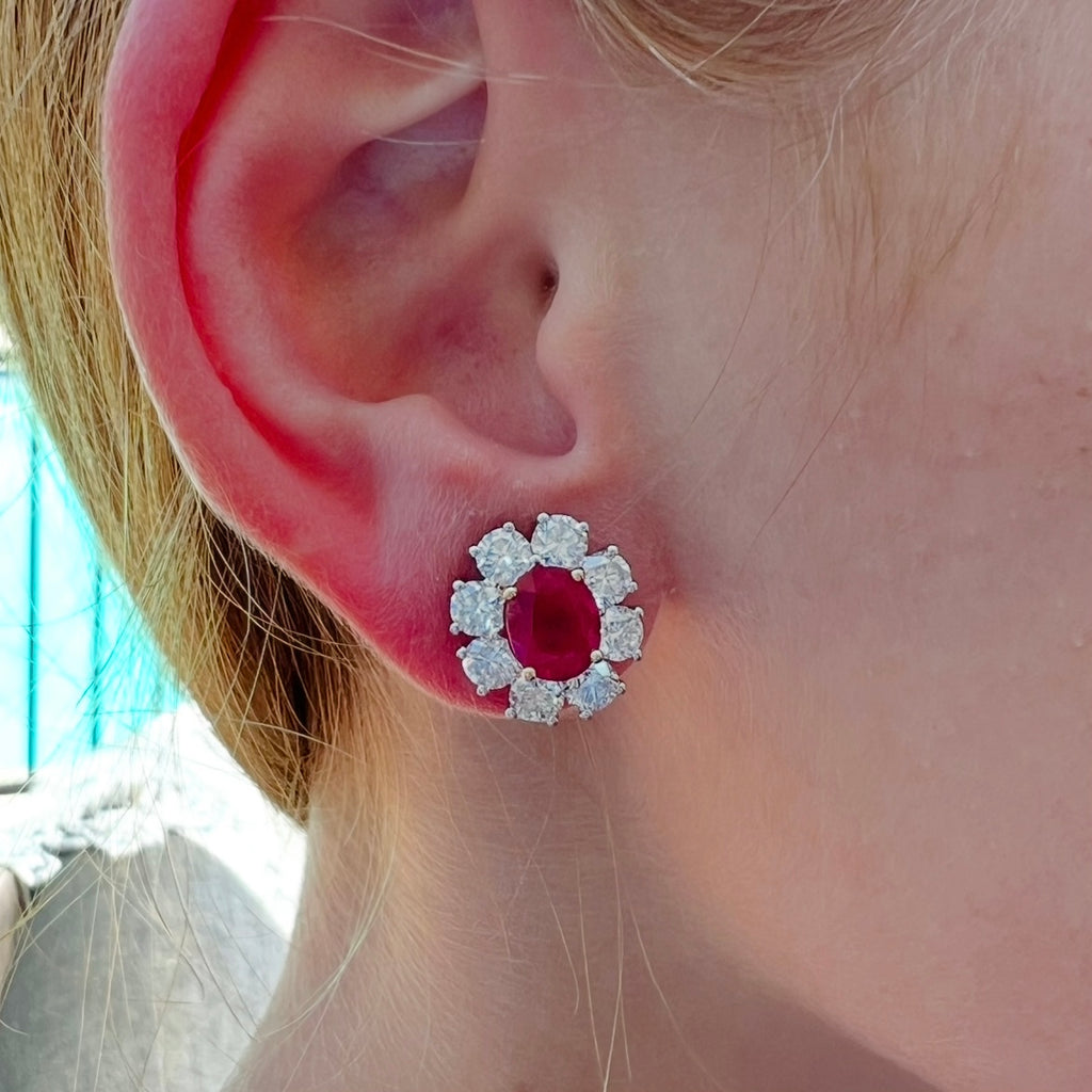 Gorgeous GIA Burma Pigeon's Blood Ruby & Diamond Earrings