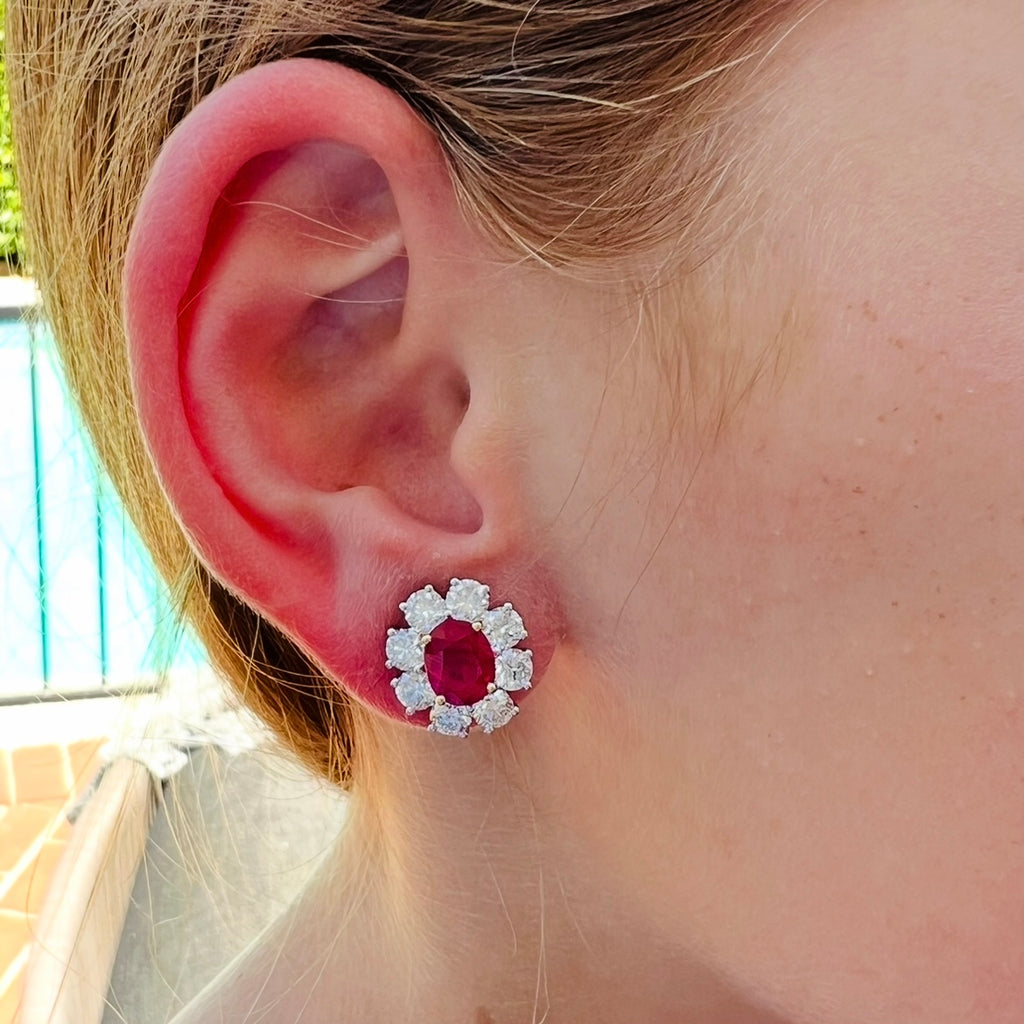 Gorgeous GIA Burma Pigeon's Blood Ruby & Diamond Earrings