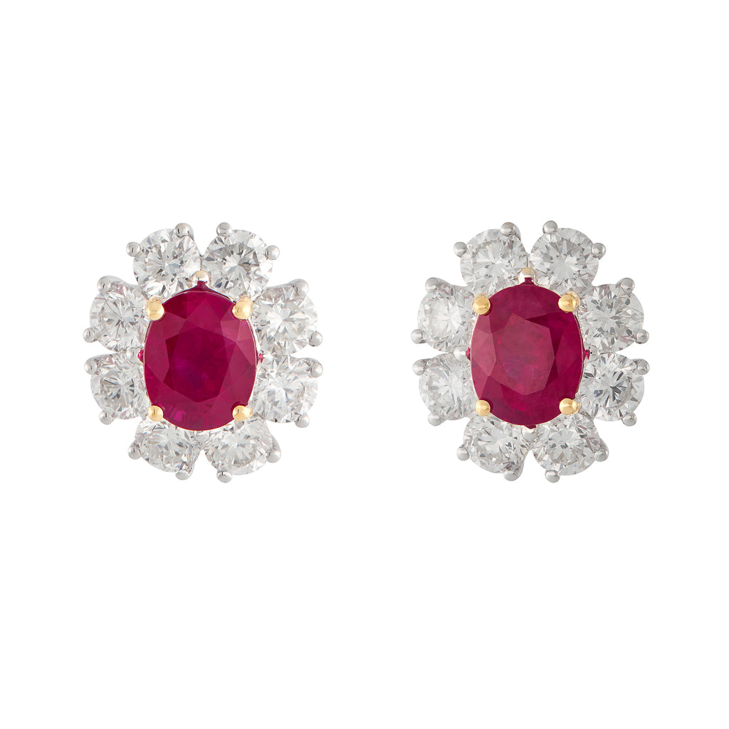 Gorgeous GIA Burma Pigeon's Blood Ruby & Diamond Earrings