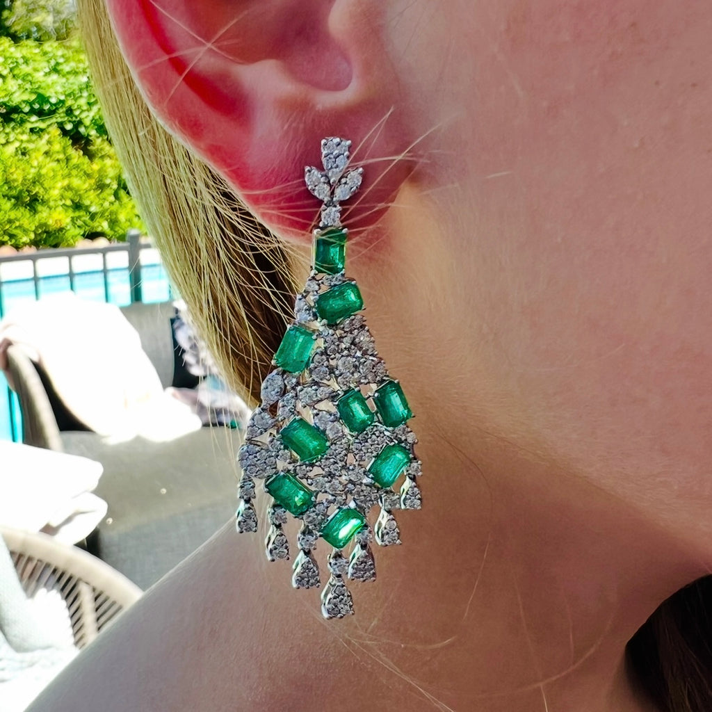 Emerald & Diamond Pendant Earrings