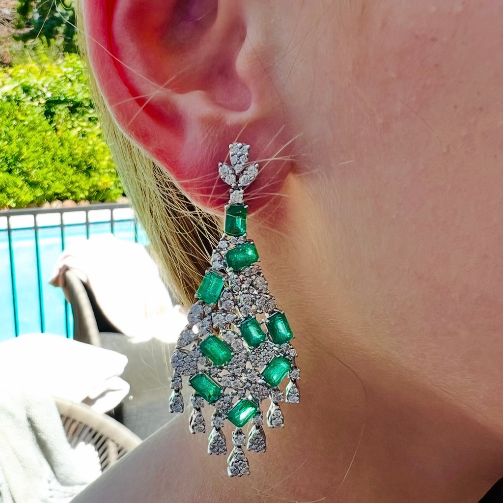 Emerald & Diamond Pendant Earrings