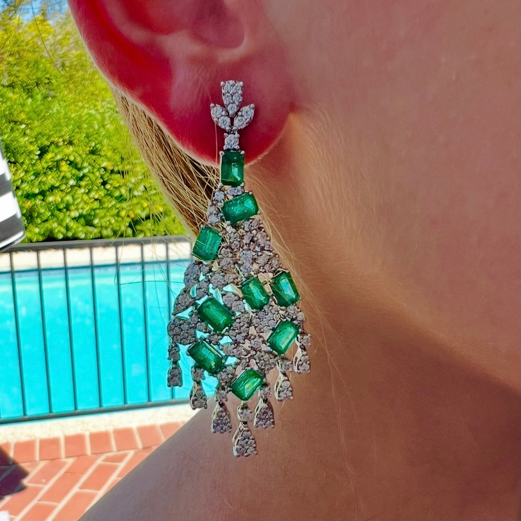 Emerald & Diamond Pendant Earrings