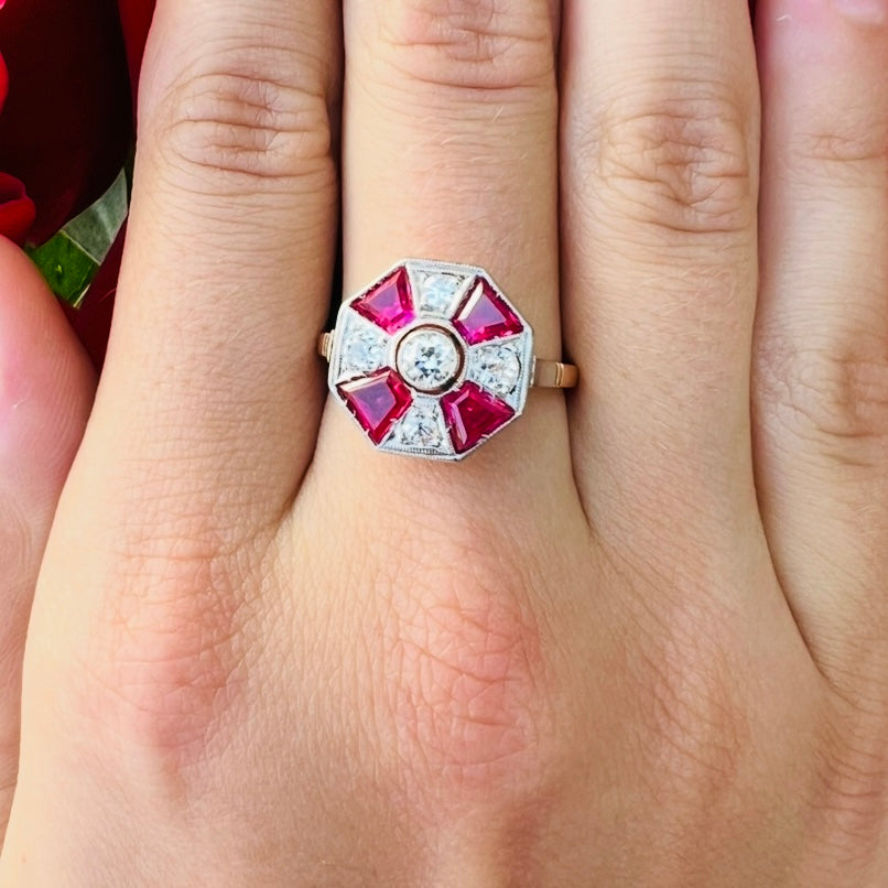 Art Deco Style Ruby & Diamond Ring