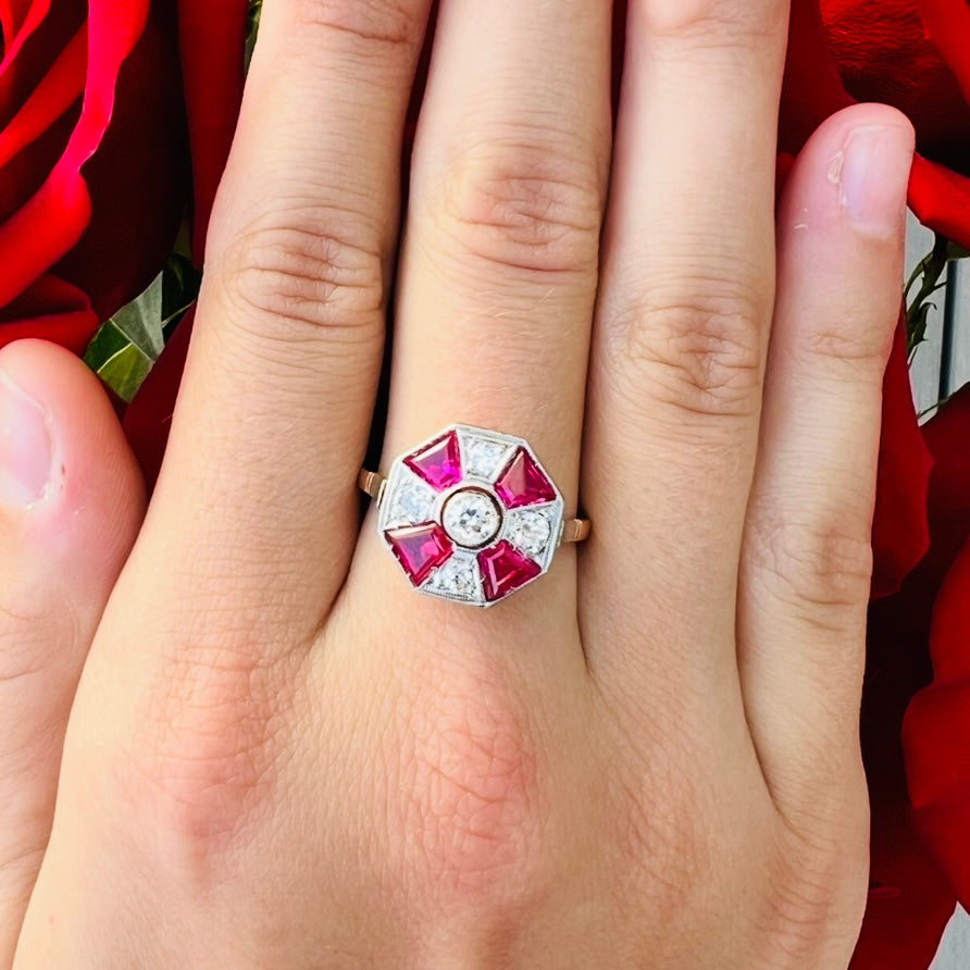 Art Deco Style Ruby & Diamond Ring