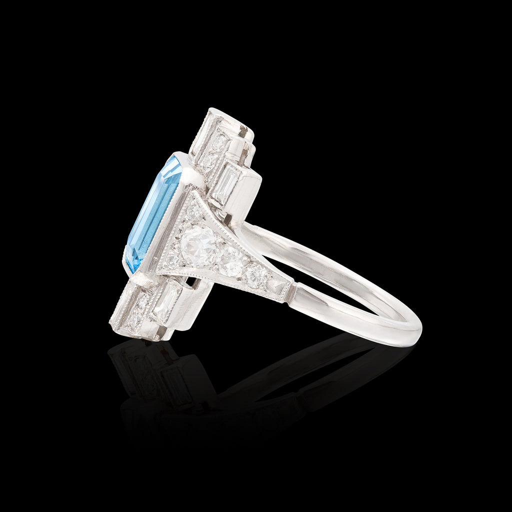 Art Deco Style Aquamarine & Diamond Ring