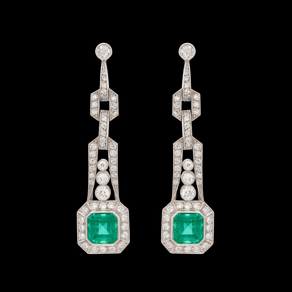 Stunning Art Deco Style Emerald & Diamond Earrings