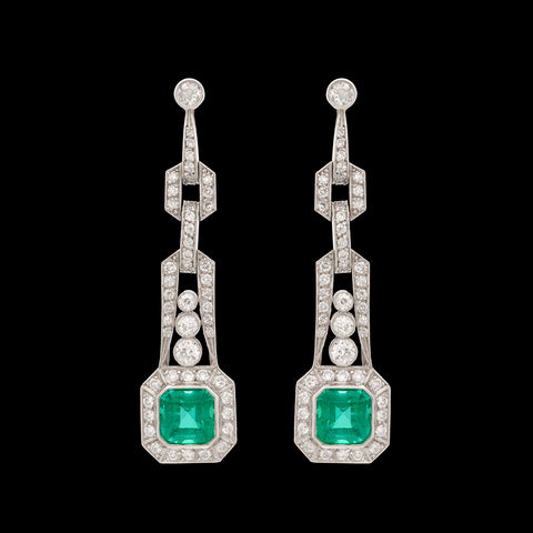 Stunning Art Deco Style Emerald & Diamond Earrings