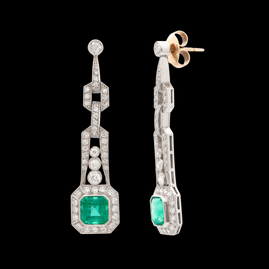 Stunning Art Deco Style Emerald & Diamond Earrings