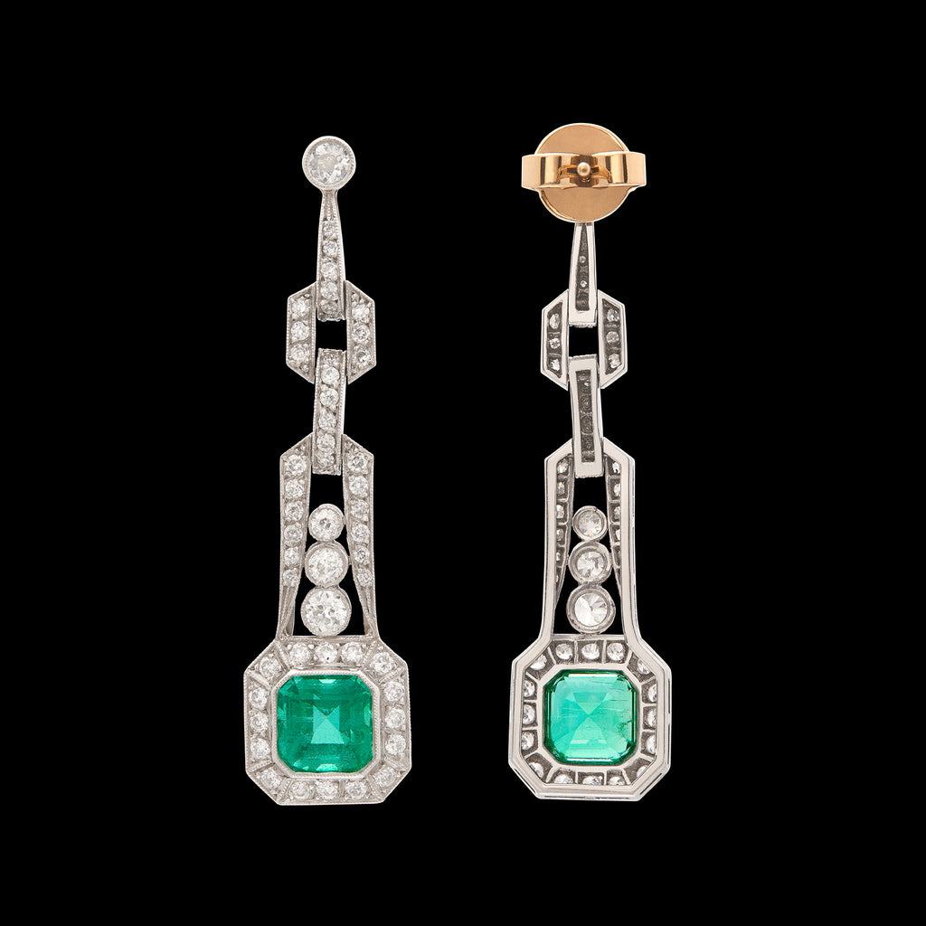 Stunning Art Deco Style Emerald & Diamond Earrings