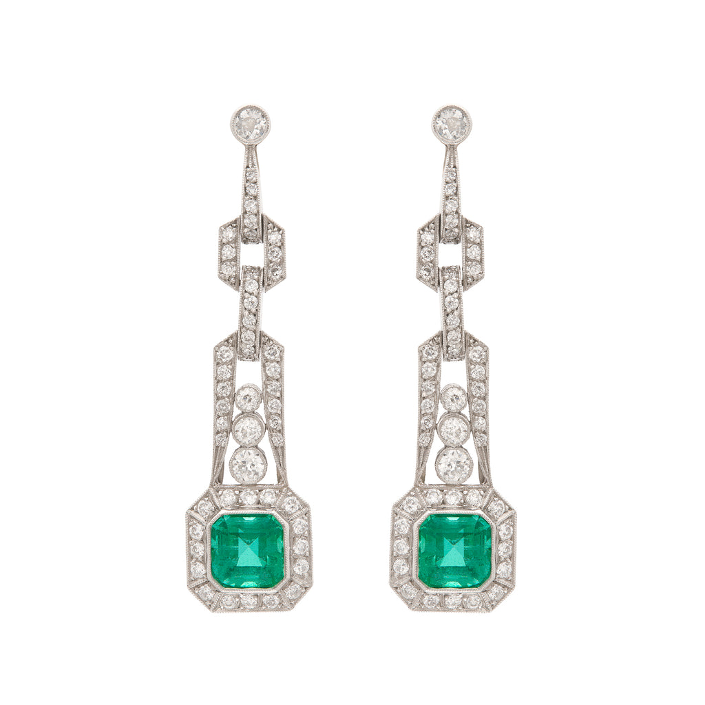 Stunning Art Deco Style Emerald & Diamond Earrings