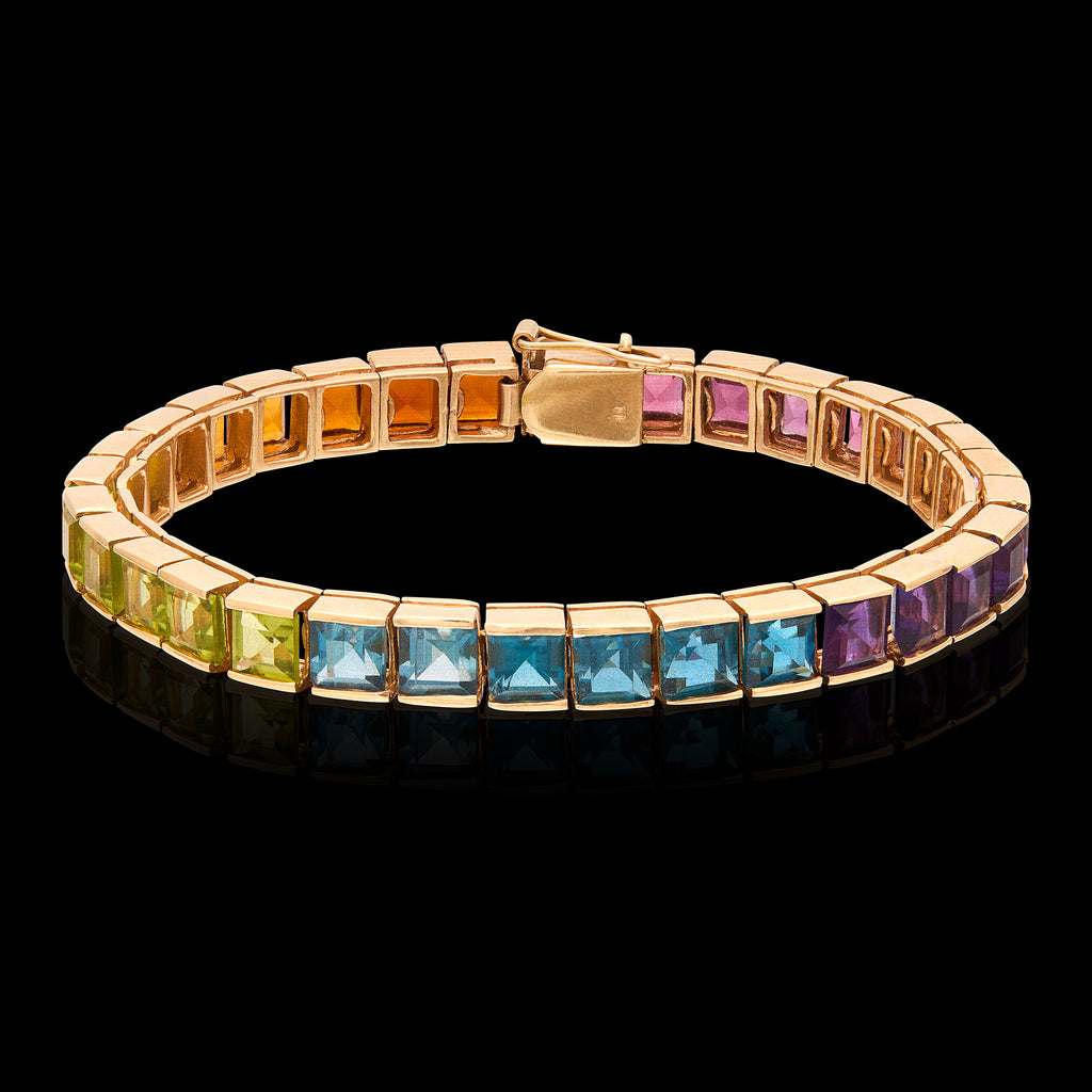 Vintage 14k Gold & Semi-Precious Rainbow Bracelet