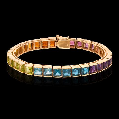 Vintage 14k Gold & Semi-Precious Rainbow Bracelet