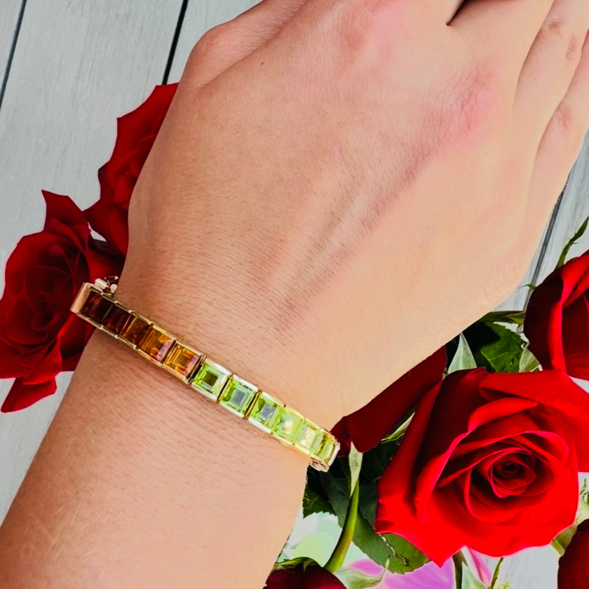 Vintage 14k Gold & Semi-Precious Rainbow Bracelet