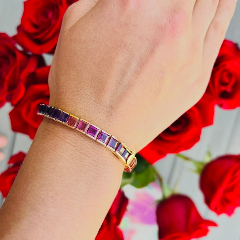 Vintage 14k Gold & Semi-Precious Rainbow Bracelet