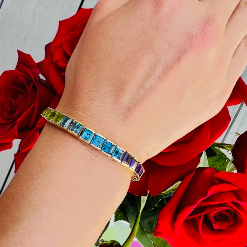 Vintage 14k Gold & Semi-Precious Rainbow Bracelet