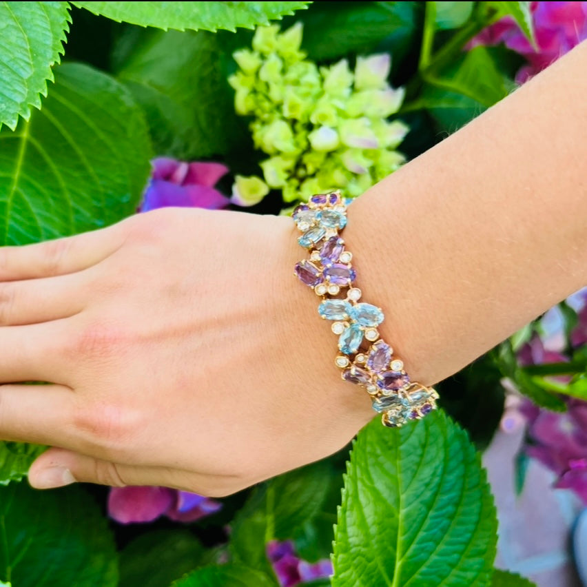Italian Multi-Gem & 18k Rose Gold Bracelet