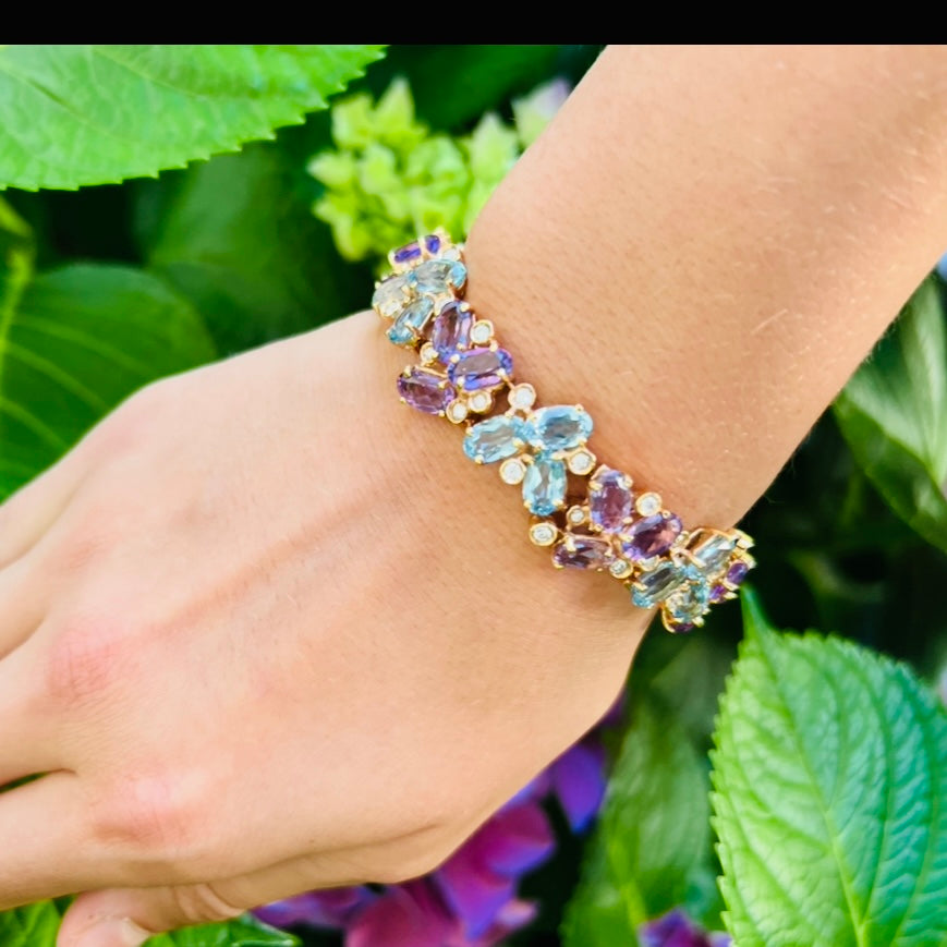 Italian Multi-Gem & 18k Rose Gold Bracelet