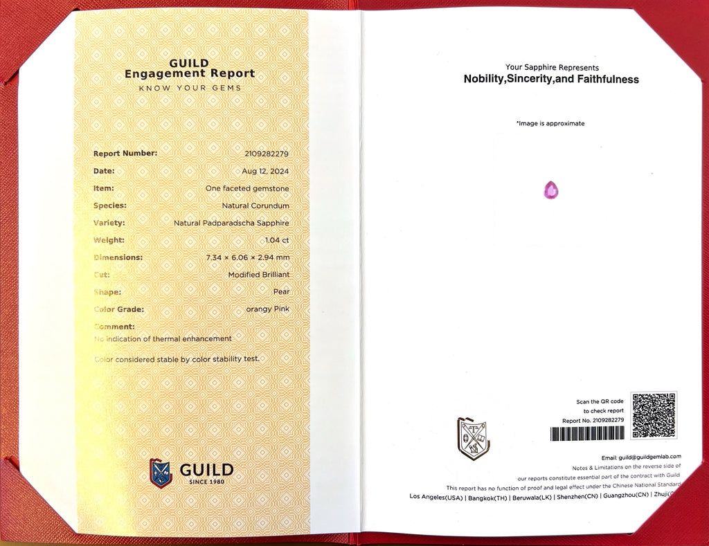 No Heat Padparadscha Sapphire & Diamond Ring