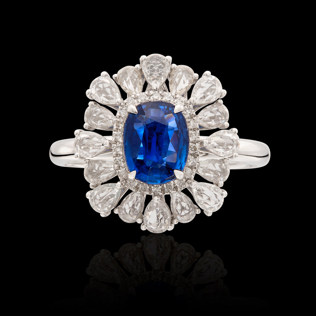 Vivid Blue & White Sapphire and Diamond Ring