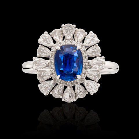 Vivid Blue & White Sapphire and Diamond Ring