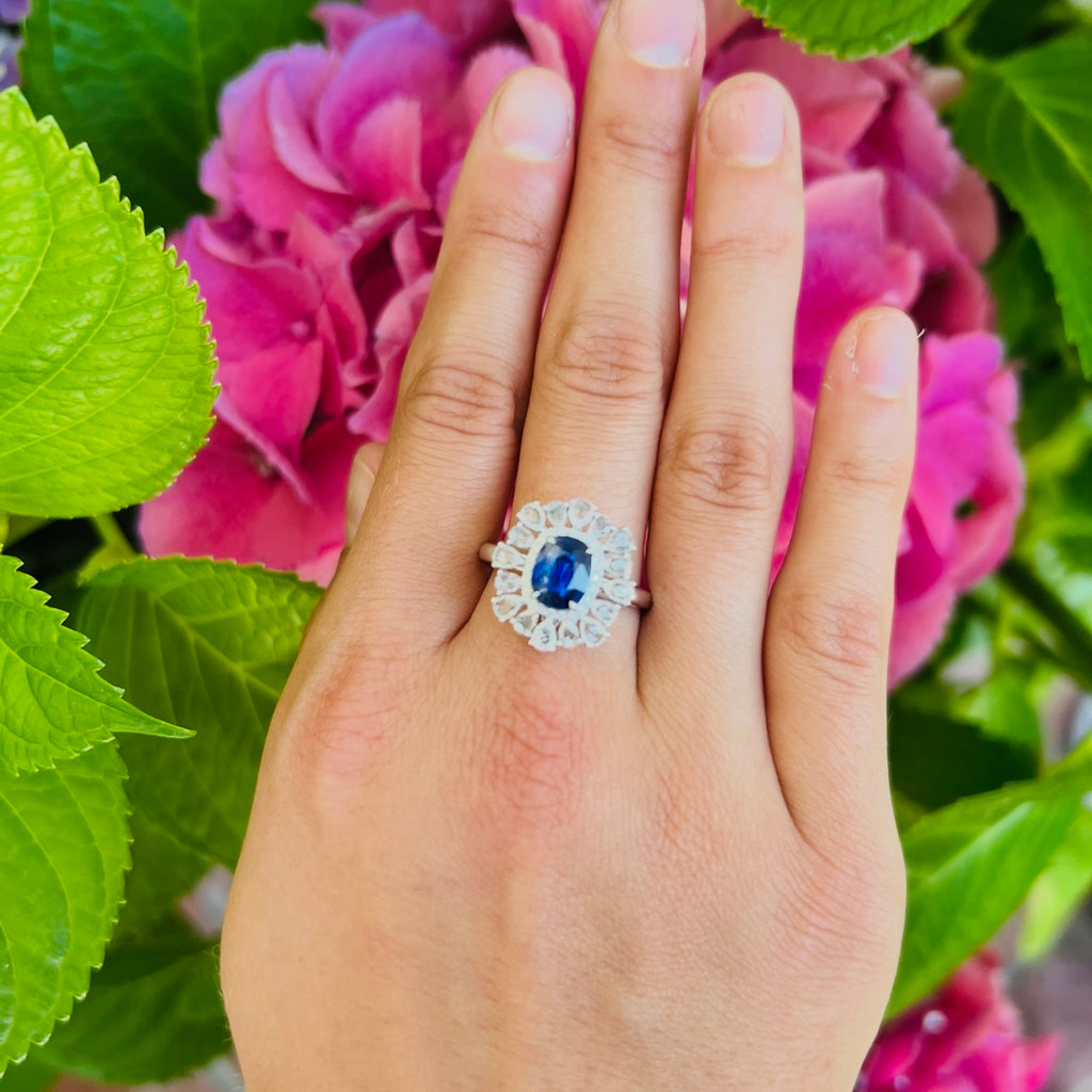 Vivid Blue & White Sapphire and Diamond Ring