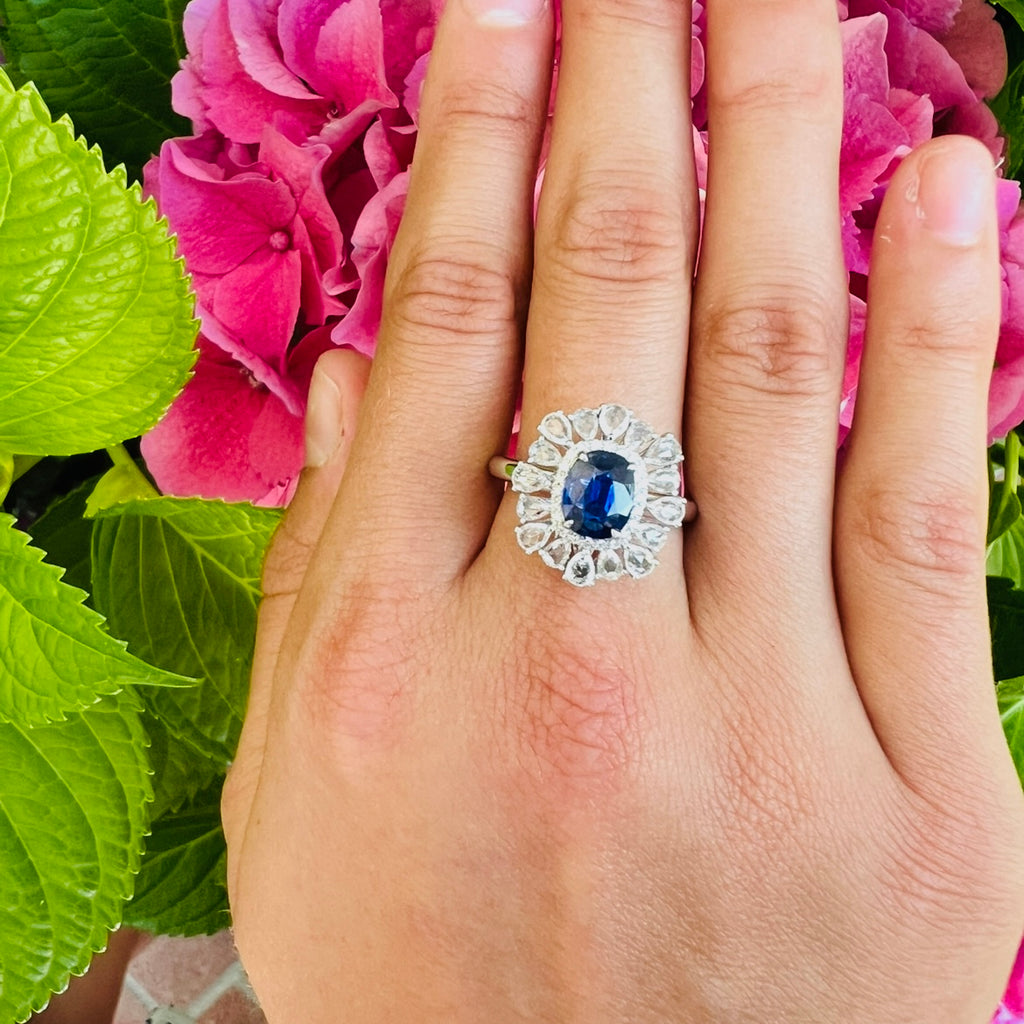 Vivid Blue & White Sapphire and Diamond Ring