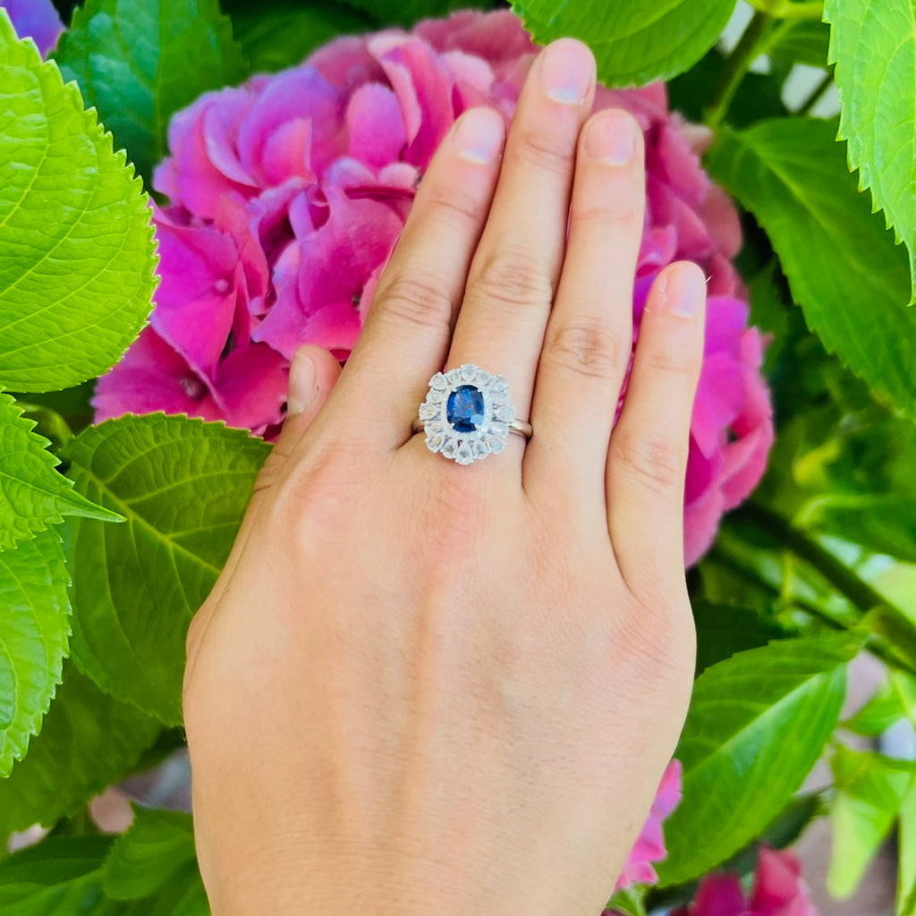 Vivid Blue & White Sapphire and Diamond Ring