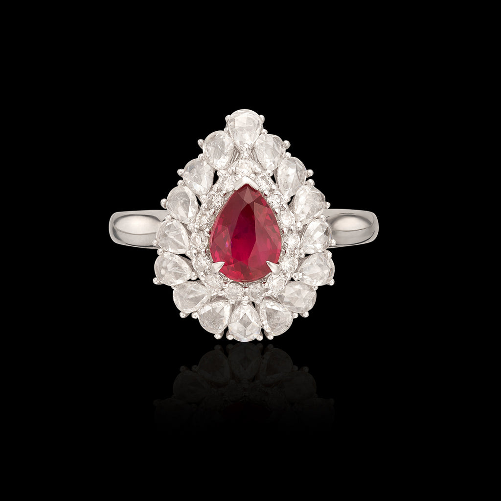 Pigeon's Blood No Heat Ruby Diamond White Gold Ring