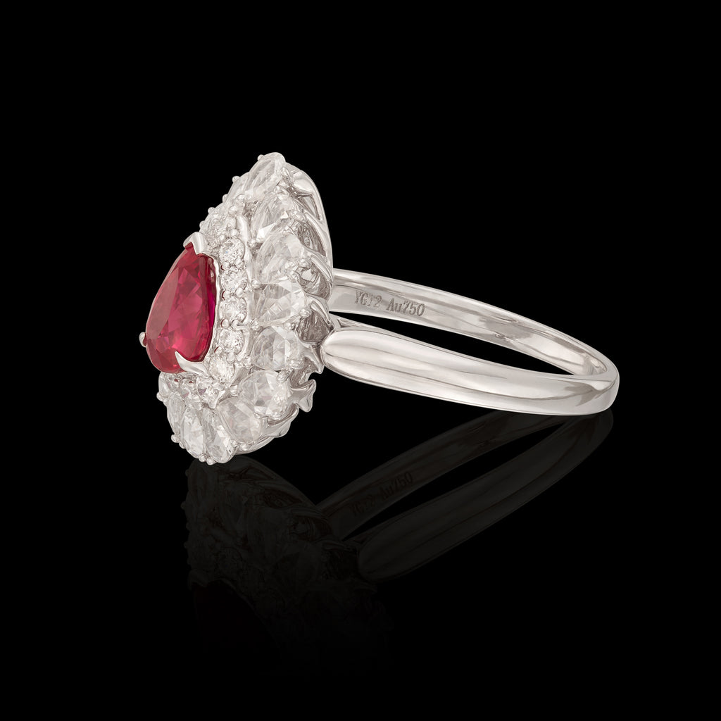 Pigeon's Blood No Heat Ruby Diamond White Gold Ring