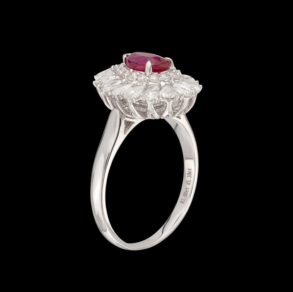 Pigeon's Blood No Heat Ruby Diamond White Gold Ring