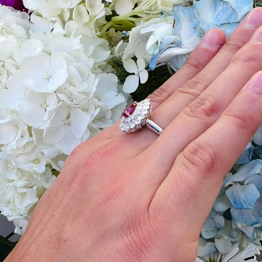 Pigeon's Blood No Heat Ruby Diamond White Gold Ring