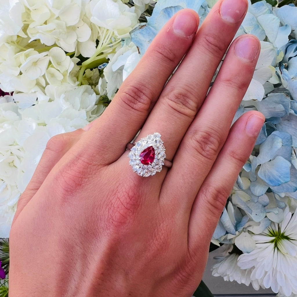 Pigeon's Blood No Heat Ruby Diamond White Gold Ring