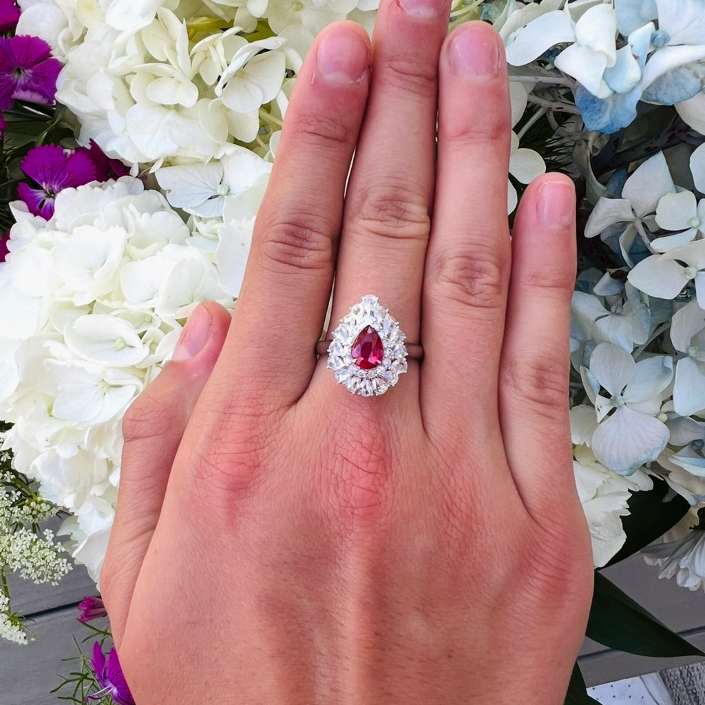 Pigeon's Blood No Heat Ruby Diamond White Gold Ring