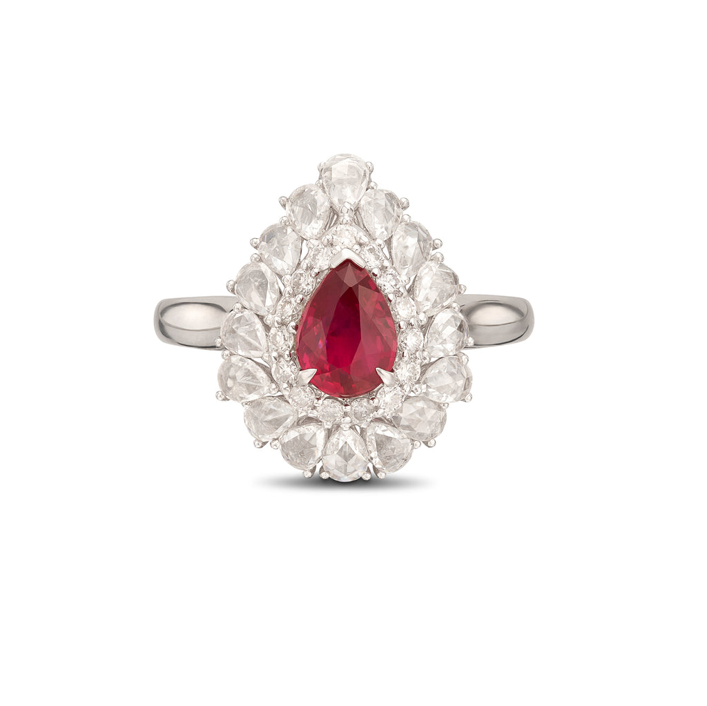 Pigeon's Blood No Heat Ruby Diamond White Gold Ring