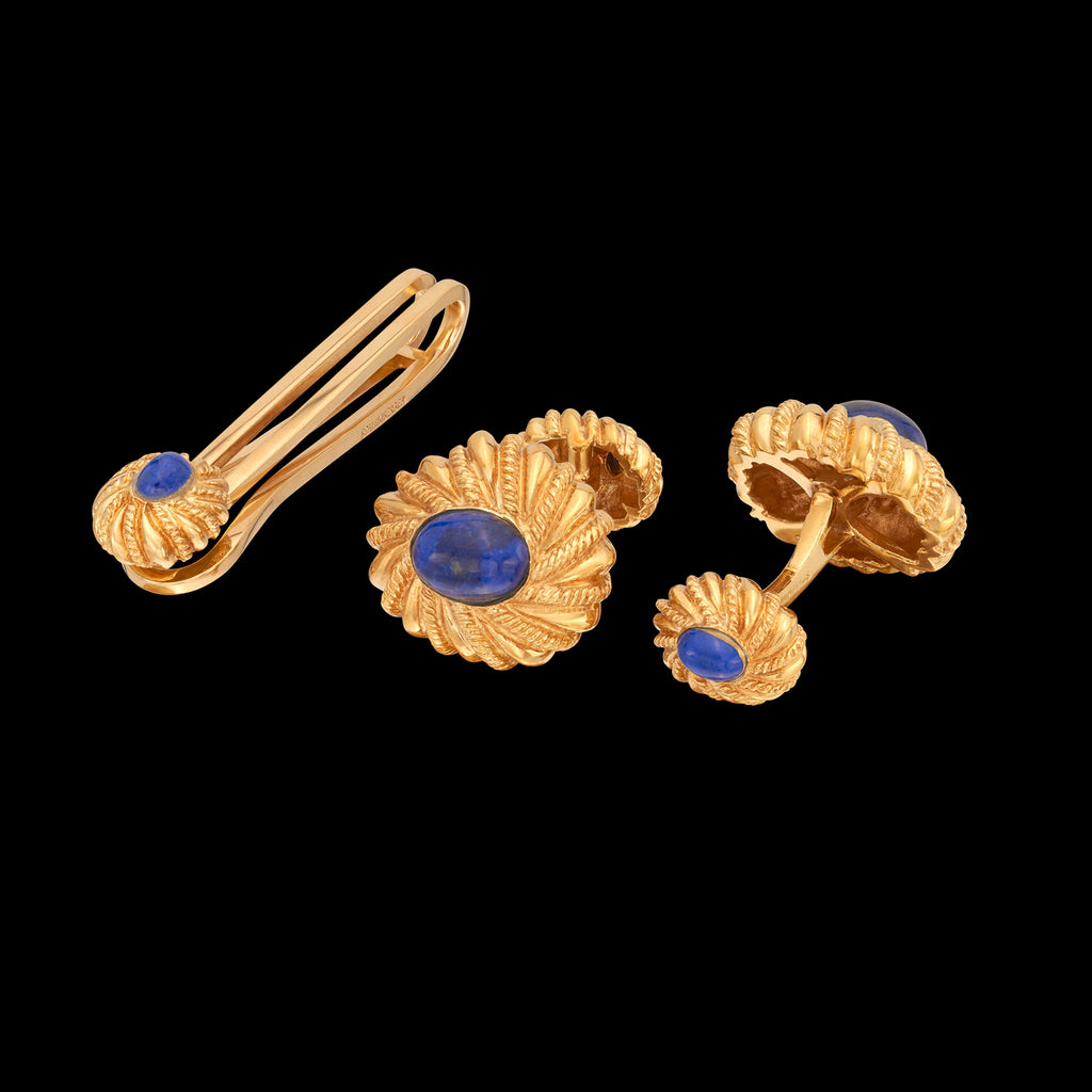 Vintage Tiffany & Co. Schlumberger 18k Gold and Lapis Cuff Links and Tie Bar