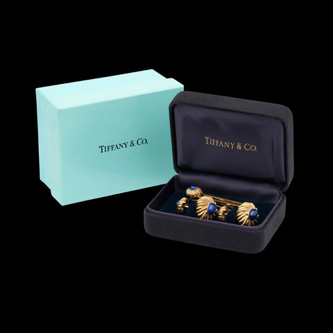 Vintage Tiffany & Co. Schlumberger 18k Gold and Lapis Cuff Links and Tie Bar
