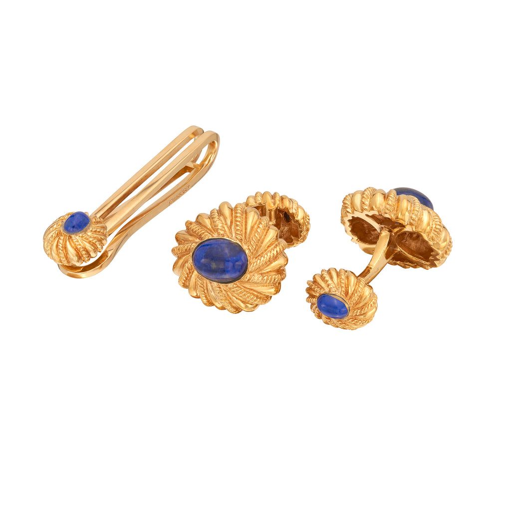 Vintage Tiffany & Co. Schlumberger 18k Gold and Lapis Cuff Links and Tie Bar
